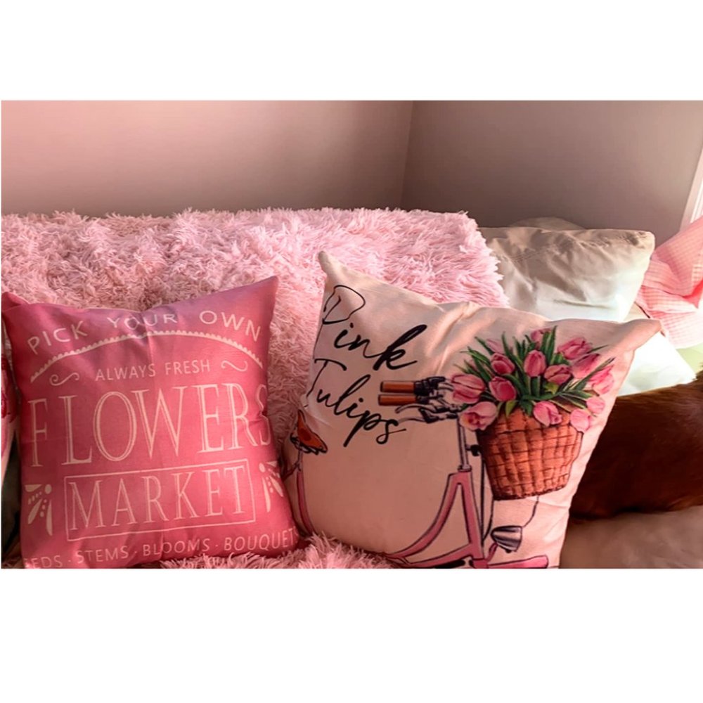 Floral Decorative Throw Pillow Covers Pink Accent Cases Cottage Spring Decor 18" - Picture 5 of 9